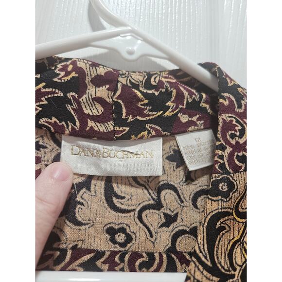 Dana Buchman 100% Silk Boho Paisley Tunic Top Mob Wife Dark Romantic Women’s XL - Picture 2 of 6